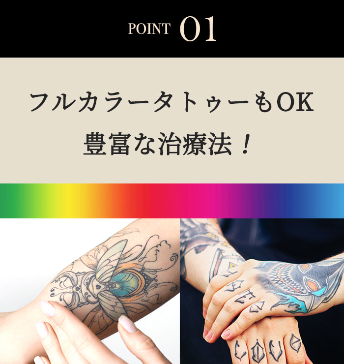 POINT01 フルカラータトゥーもOK豊富な治療法!